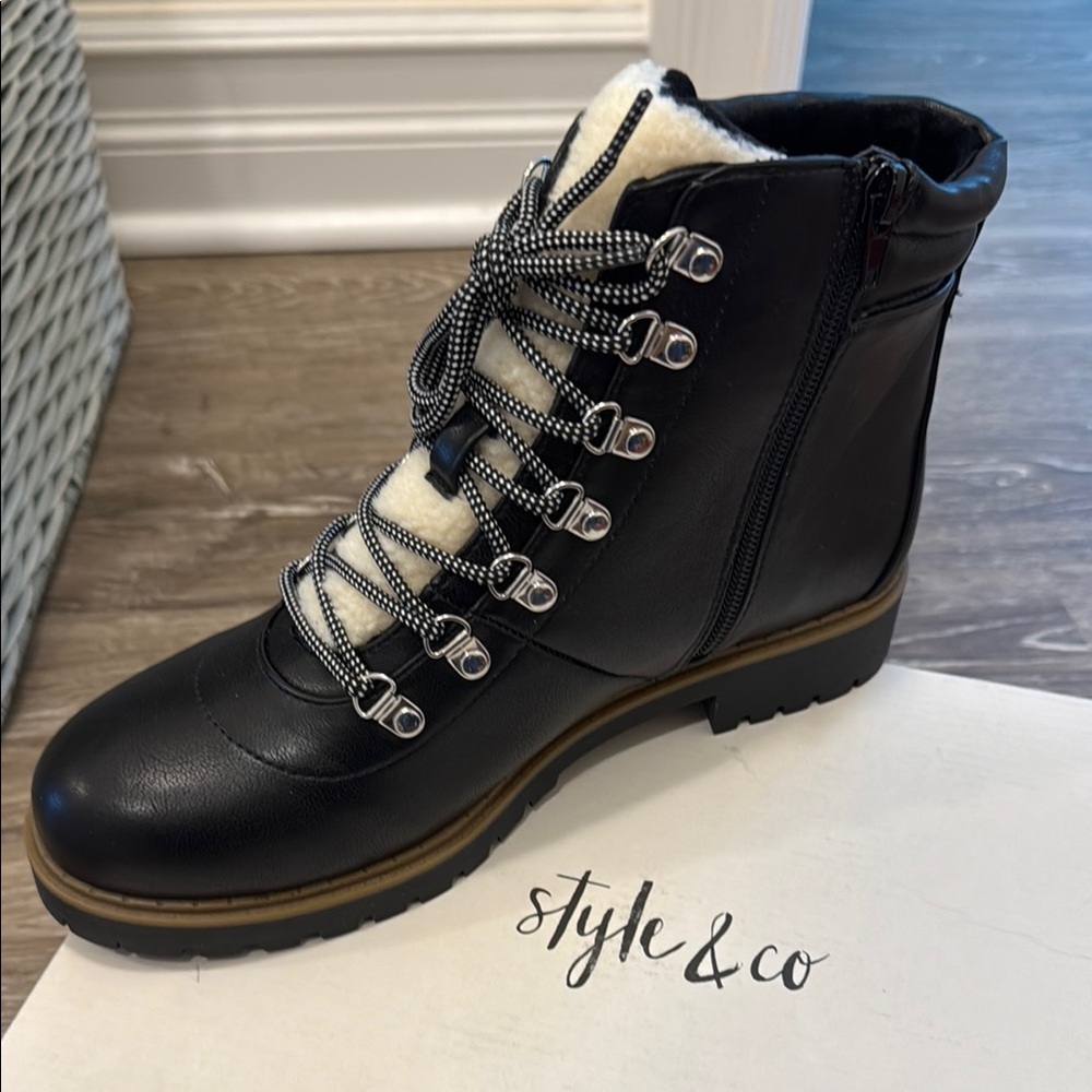 Style & Co. Black Lace Up Boots with Sleek Design